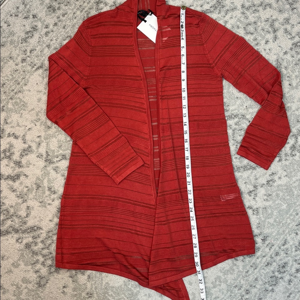 41 HAWTHORN CARDIGAN RUST COLOR LIGHTWEIGHT KNIT WITH SHEER STRIPES SZ MED NWT - Picture 13 of 13